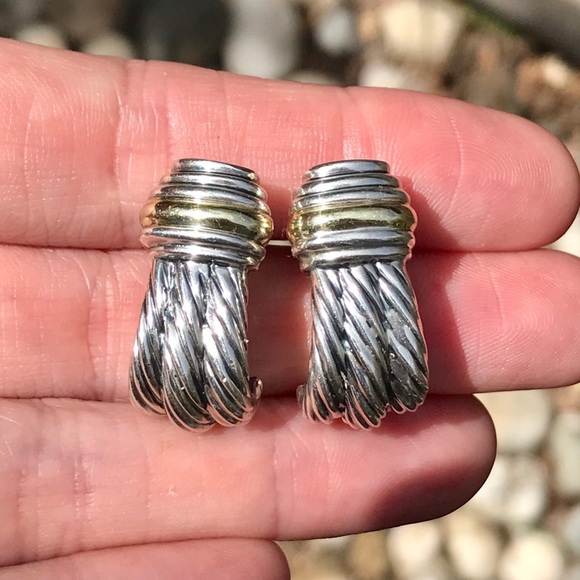 David Yurman Jewelry - David Yurman Sterling Triple Cable Earrings w/ 14K